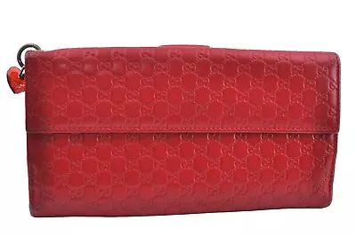 Authentic GUCCI Micro Guccissima Charm Leather Long Wallet 282540 Red K5528 • $1.25