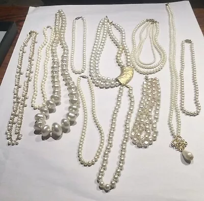 11 Piece Lot Of Vintage Imitation Pearl Fashion Necklaces - All Different • $9.99