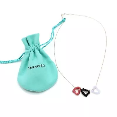 Tiffany & Co Elsa Peretti Sterling Open Heart Three Gemstone Necklace #S971-6 • $165.50