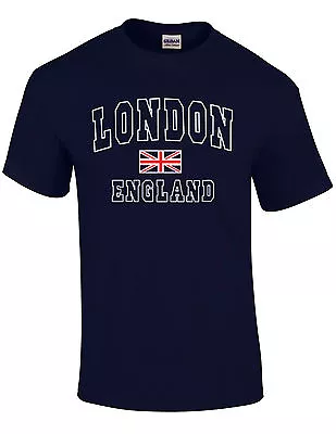 Unisex London England Union Jack Printed Navy Adult Souvenir T-shirts • £7.70