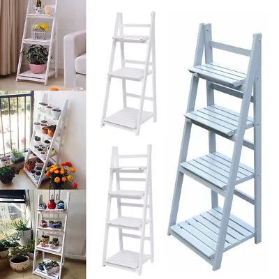 £30.95 • Buy Wooden Ladder Shelf 3/4 Tier Plant Flower Pot Stand Planter Holder Garden Patio