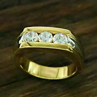 Men's 2.00Ct Round Cut Lab Created Wedding Band Ring 14K Yellow Gold Plated • $143.58