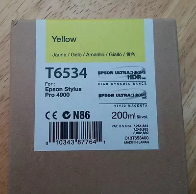 11-2017 New Genuine Epson T6534 200ml Yellow Ultrachrome HDR Ink 4900 • $25.89