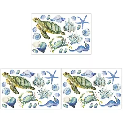  3 Pc Undersea Animals Wall Stickers Fish Underwater World Turtle • £12.98