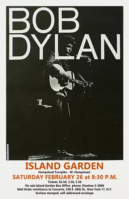 $13.99 • Buy Bob Dylan Replica 1966 *island Garden* Concert Poster