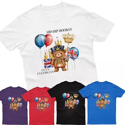 King Charles III Mens Kids Tshirt Coronation Celebration Union Jack Crown Tee • £7.99