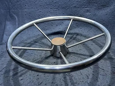 Marine Boat Steering Wheel Stainless Steel 5 Spoke Teak Wood Cap • $49.45