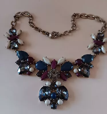 J.Crew Designer Statement Necklace -Burgundy/ Cream /Blue/ Crystal -19 In. • $9.95