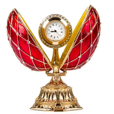 Imperial Netting And Clock Egg W/ Rhinestones Red Faberge Egg Replica Gift Box • $126.65