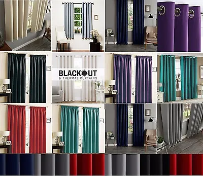 Thermal Blackout Curtains Ready Made Eyelet Ring Top Or Pencil Pleat + Tie Backs • £18.99