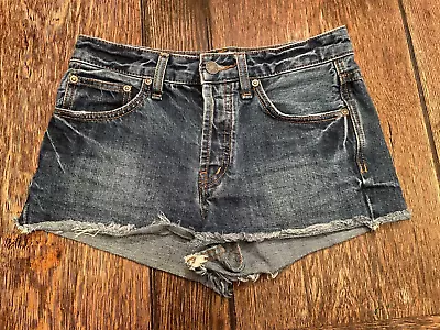 FREE PEOPLE Women's Size 25 Blue Denim Button Fly Cut Off Jean Shorts WOW Wow • $10