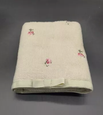 Laura Ashley Lifestyles Sage  Green Hand Towel Embroidered Pink Roses Bow 26x17 • £9.63