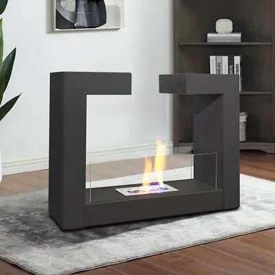 £225.99 • Buy Black Bio Ethanol Fireplace Glass Biofire Fire Burner Heater Indoor Freestanding