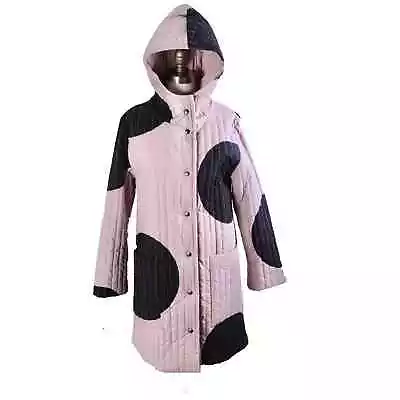 VTG Vuokko Huge Polka Dot Cotton Quilted Womens Hooded Coat Snap Front Mod XS/S • $585