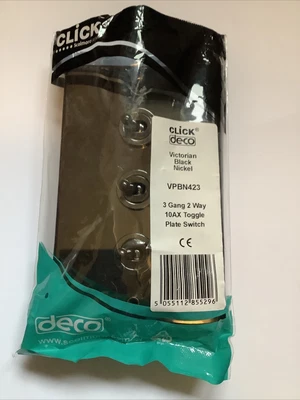 £20 • Buy Click Deco Black Nickel 3 Gang 2 Way Toggle Switch VPBN423