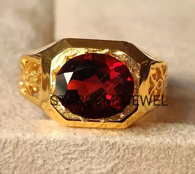 14k Solid Yellow Gold Natural Red Garnet Gemstone Men Fine Ring Jewelry Gift Him • $510