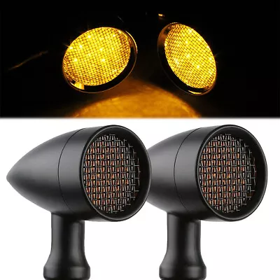 Black Motorcycle Bullet LED Turn Signal Blinker Running Lights Amber For Harley • $19.70