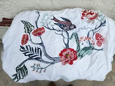 KING Size IKEA Jattelilja White Duvet Cover Embroidered Birds Floral  • £37.99