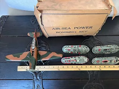 Marx Air Sea Power Bomber Plane Set Tin Toy 1940s 11.75  Wingspan • $88.77