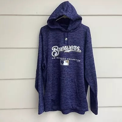 Milwaukee Brewers MLB Majestic Authentic Collection Hoodie Sweatshirt Mens L • $25