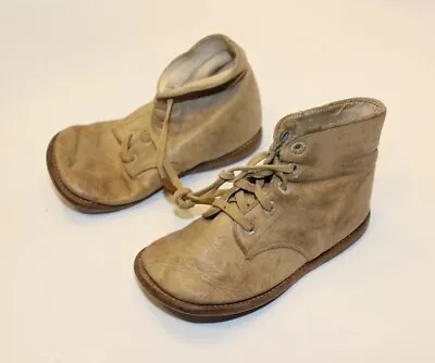 Antique 1920s Leather Baby Or Doll Shoes Leather Soles 5 Hole High Tops • $27.35