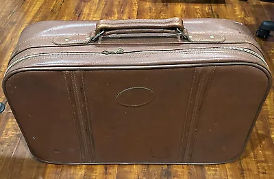 Vintage Sears Brown Leather Suitcase Luggage Made In Korea 24x15x6” • $24.95