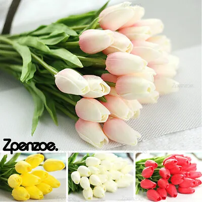 Artificial Tulip Flowers False Fake Bouquet Real Touch Home Wedding Party Decor • £6.29