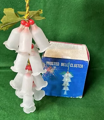 Vintage Frosted Glass Bell Cluster With Red Holly Berries Christmas Ornament   • $17.96