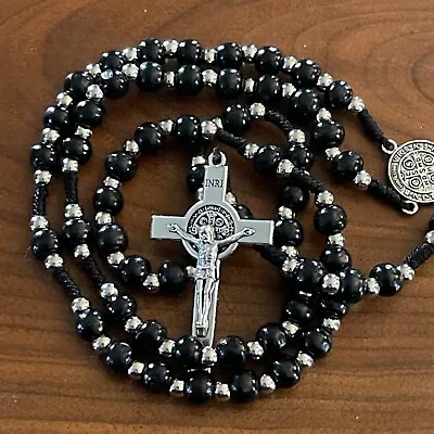 Saint St Benedict Men’s Or Women’s Handmade Catholic 🙏 Rosary Black Wood Beads • $6.49