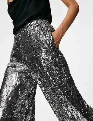 🛍marks And Spencer Sequin Elasticated Waist Trousers Size 18 Short /petite Bnwt • £42