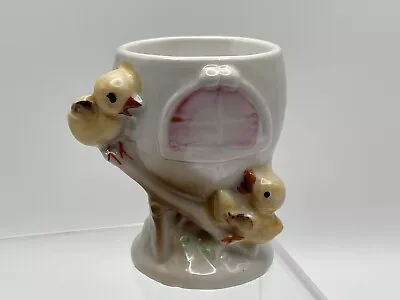 Vintage Easter Chicks & Treehouse Egg Cup Ceramic Porcelain Japan See-Saw • $11.88