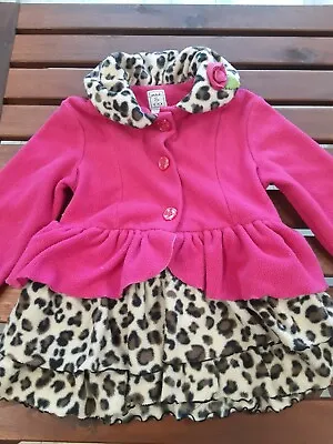 Mack And Co Girls Pink  Leopard Fleece Dress Coat Jacket Sz 4T Pit To Pit 14   • $8.90