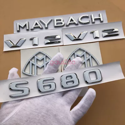 Chrome ABS   S680 + MAYBACH + V12    Emblem Auto Front Badge For Mercedes-Benz S • $68.99