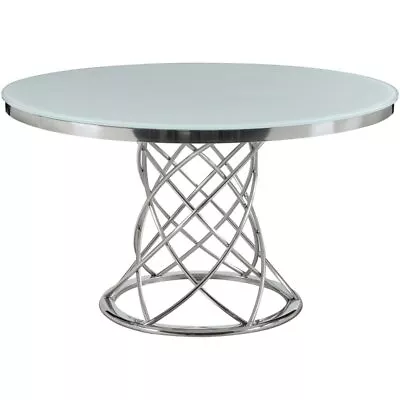 Pemberly Row Round Glass Top Dining Table In White And Chrome • $875.82