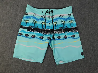 O'NEILL Hyperfreak Boardshorts Mens 31 Blue Tropical Mid-Length Swim Trunks • $16.95