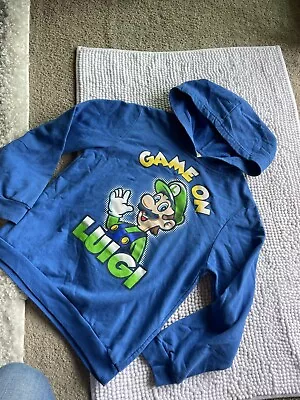  Nintendo Game On  LUIGI Boys Blue Hoodie Sz 8 Medium Gift Super Mario Af • $24.99