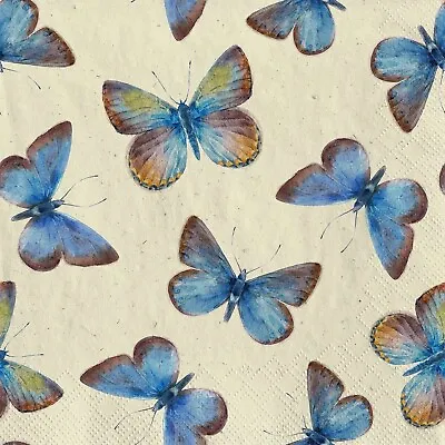 4 X Cocktail Napkins/25cm/Decoupage/3-Ply/Grass PULP/Assorted Blue Butterflies • £1.15