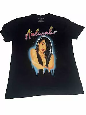 Aaliyah Retro Graphic Tee T-Shirt Womens Large L Black Crewneck Short Sleeve • £9.88