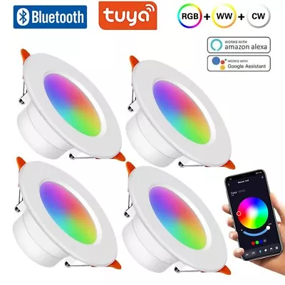 4Pcs 10W Tuya Bluetooth RGB LED Downlight Dimmable Light 70mm Alexa Google Home • $42.99