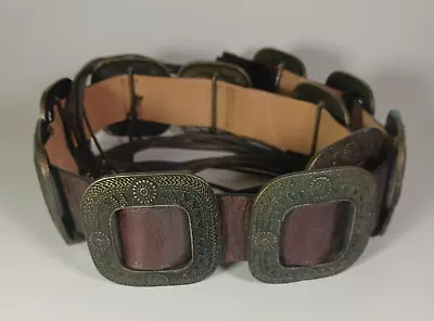 VINTAGE Concho Western Belt Brass Leather Italy Safari 80s Large • $35