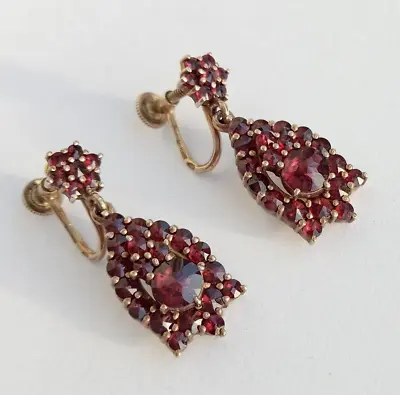 Vintage Earrings Natural Czech Garnet Gilt Silver 900 Gilding. Women's Jewelry • $250