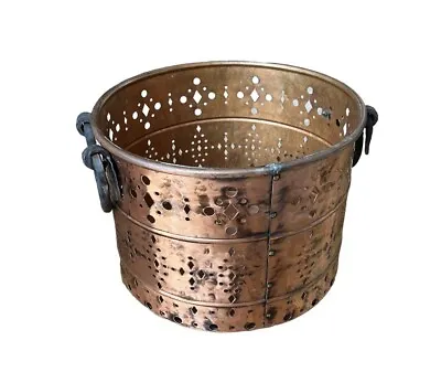 Vintage Copper Cut Out Design Large French Oyster Bucket With Chunky Handles • $125