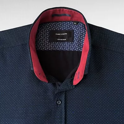 Guide London - Navy - Polkadot Pattern - Button Cuffs - Shirt - XL - VGC • £0.99