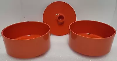 Heller Max 1 By Massimo Vignelli Made Italy Orange 2 Bowls 1 Lid MCM Vintage 5  • $29.99
