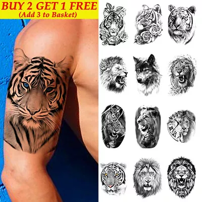 £2.03 • Buy Tiger Lion Waterproof Temporary Tattoo Sticker Fake Art Tatoo Arm Men Body Wolf