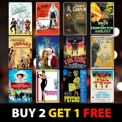 CLASSIC / CULT MOVIES Poster On Metal Plaque Rounded Edges With Holes Wall Art • £9.20