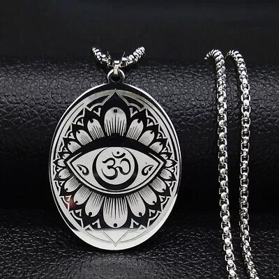 Stainless Steel Indian Yoga Mandala Pendant Lotus Amulet Unisex Necklaces • $12.99