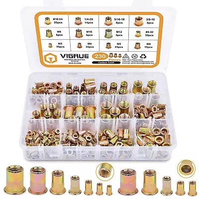 Rivet Nuts Assortment Kit  230PCS SAE And Metric Carbon Steel UNC Nutserts Rivn • $34.52