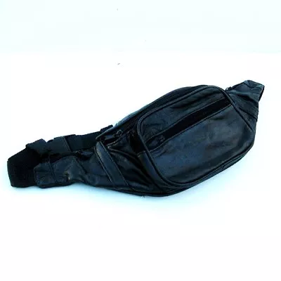 Unisex Black Leather Fanny Pack Waist Bag Multi-Pockets Travel Pouch  • $17.45