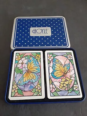 Hoyle Playing Cards 2 Decks In Metal Tin Made In England Butterfly Design 🦋 • $11.99